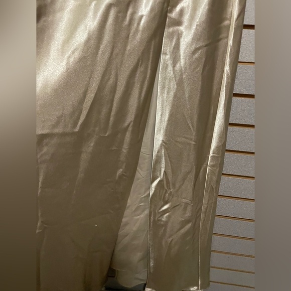 Birdie Gray Prom Dress Formal Wedding Gold Elegant Size Medium 34 Bust Slit - Picture 4 of 6